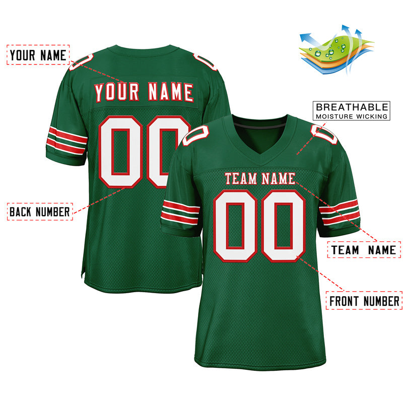 Custom Green White-Red Classic Style Mesh Authentic American Football Jersey| KXKSHOP