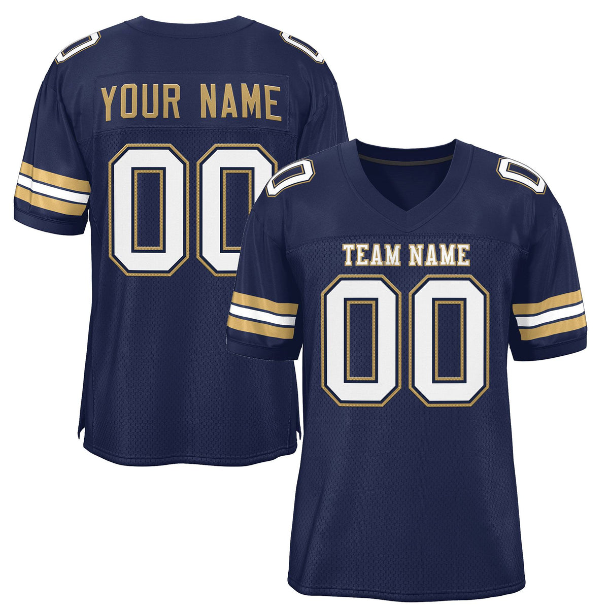 Custom Navy Blue White-Old Gold Classic Style Mesh Authentic American Football Jersey| KXKSHOP