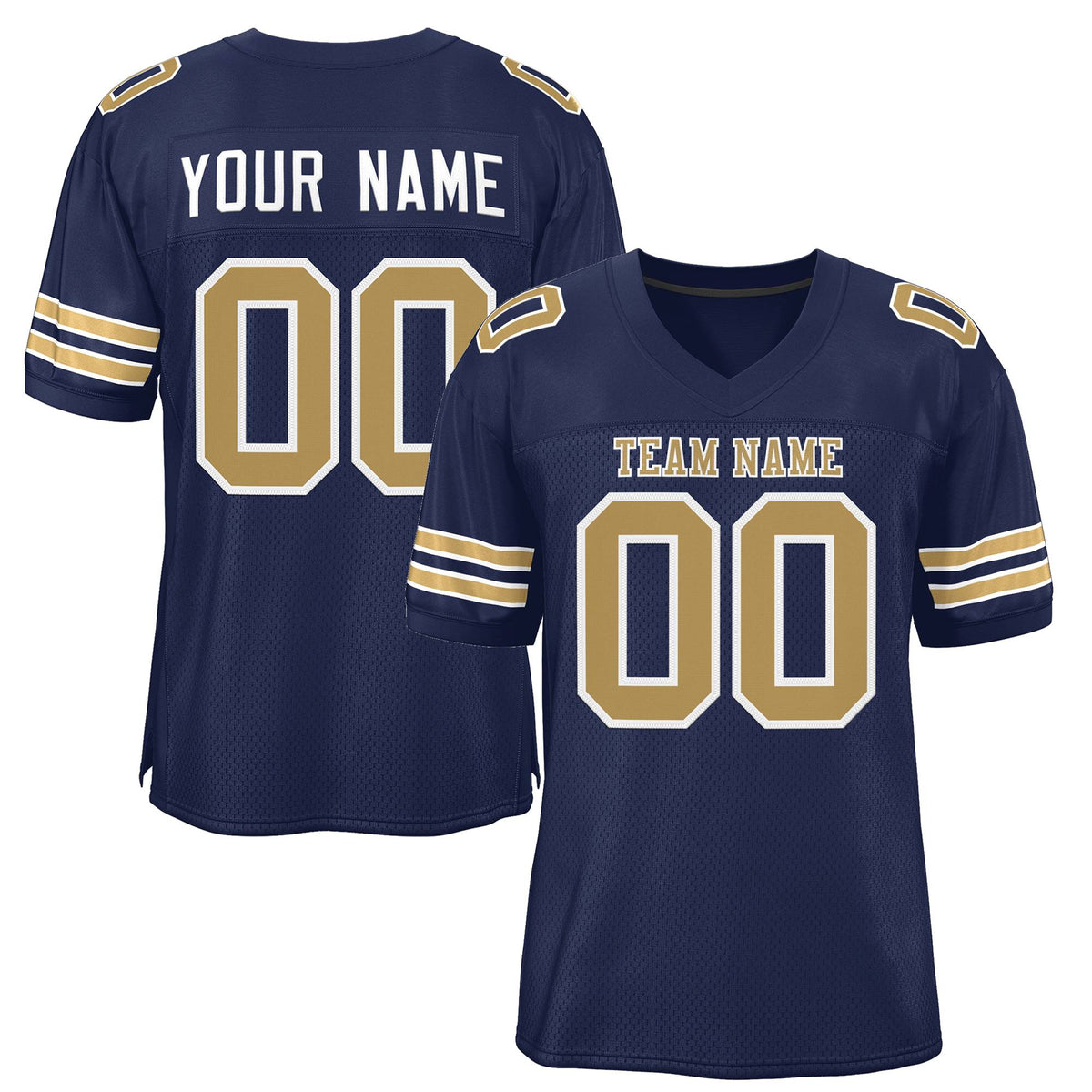Custom Navy Blue Old Gold-White Classic Style Mesh Authentic American Football Jersey| KXKSHOP