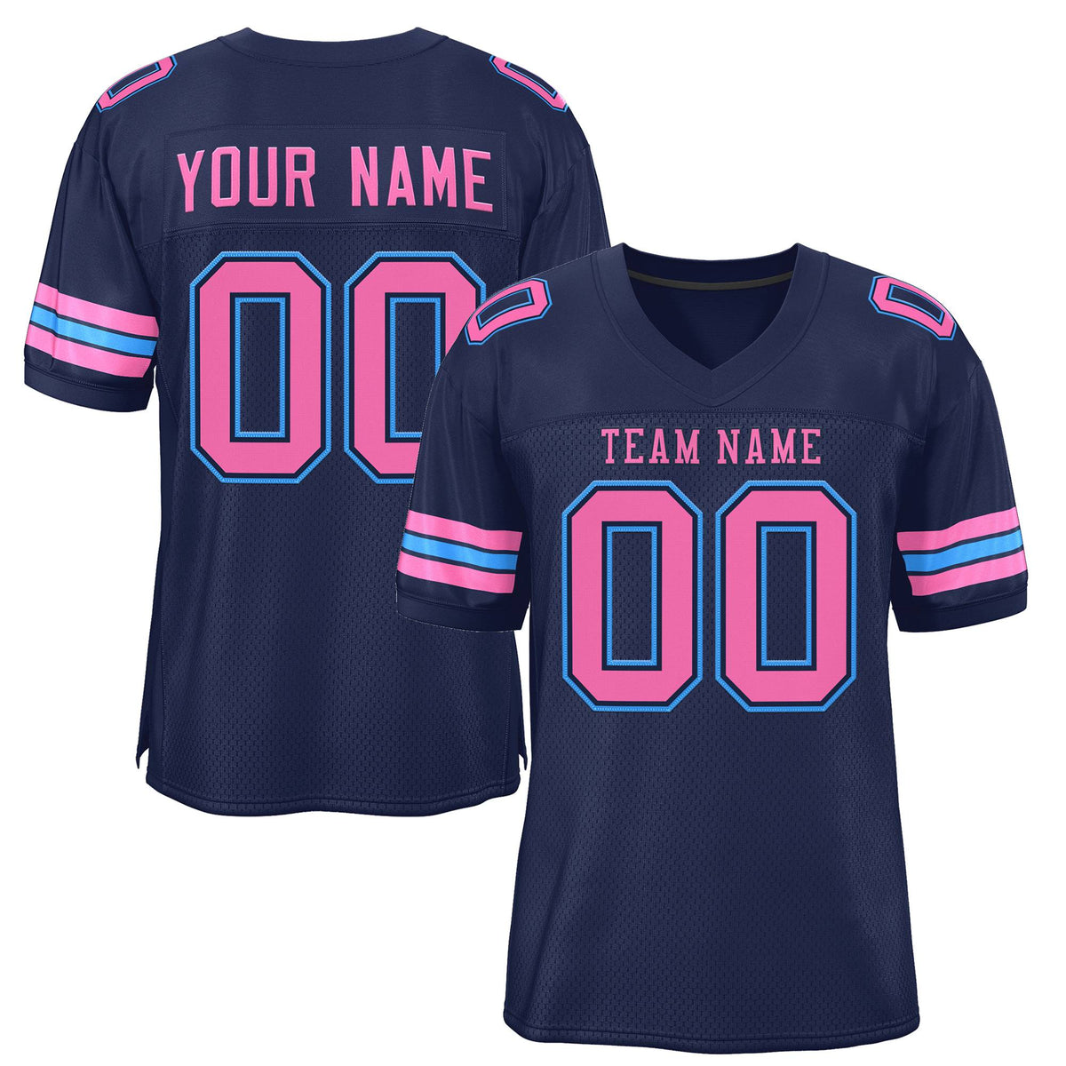 Custom Navy Blue Pink-Powder Blue Classic Style Mesh Authentic American Football Jersey| KXKSHOP