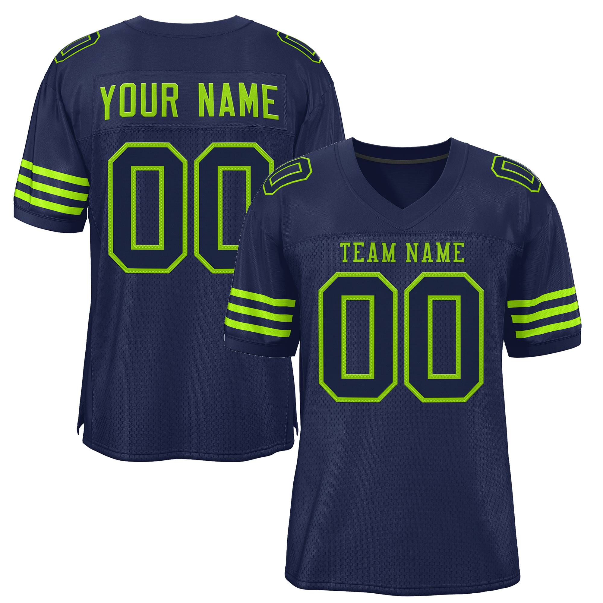 Custom Navy Blue Neon Green-Navy Classic Style Mesh Authentic American Football Jersey| KXKSHOP