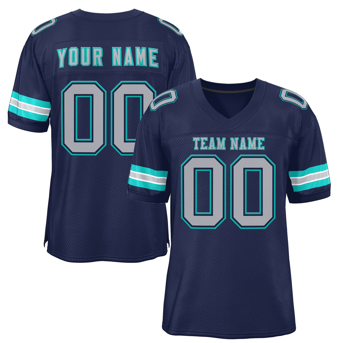 Custom Navy Blue Silver-Aqua Classic Style Mesh Authentic American Football Jersey| KXKSHOP