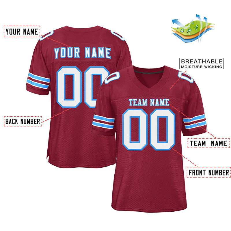 Custom Cardinal White-Powder Blue Classic Style Mesh Authentic American Football Jersey| KXKSHOP