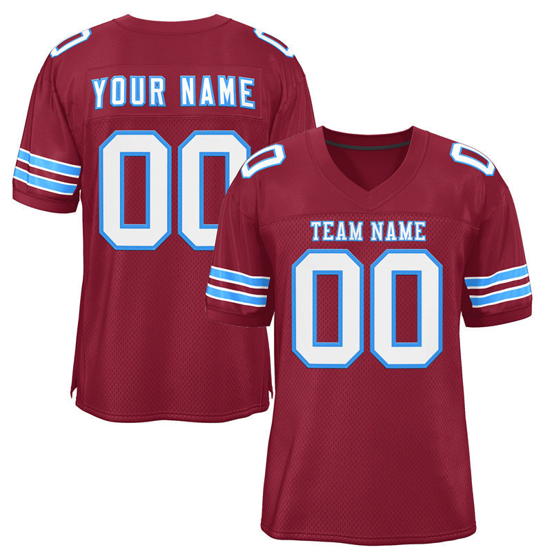 Custom Cardinal White-Powder Blue Classic Style Mesh Authentic American Football Jersey| KXKSHOP