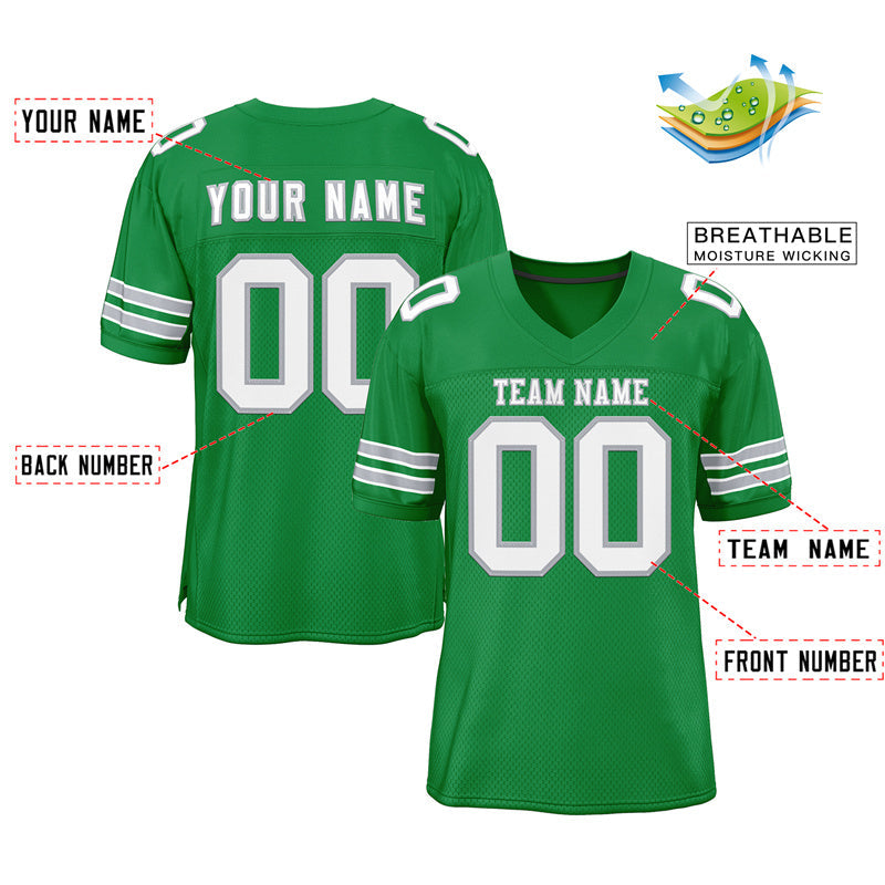 Custom Green White-Silver Classic Style Mesh Authentic American Football Jersey| KXKSHOP