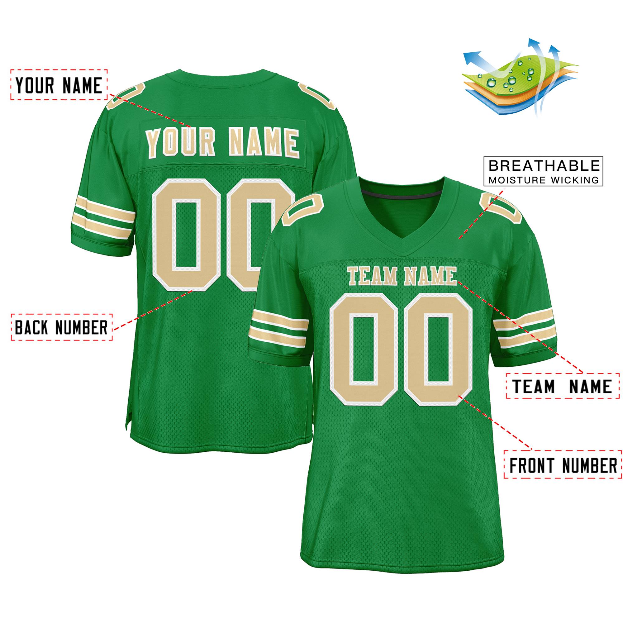 Custom Grass Green Gold-White Classic Style Mesh Authentic American Football Jersey| KXKSHOP