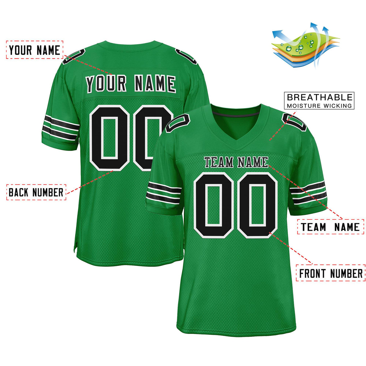 Custom Grass Green Black-White Classic Style Mesh Authentic American Football Jersey| KXKSHOP
