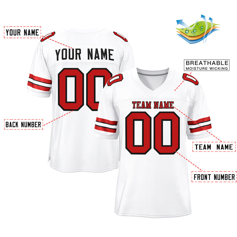 Custom White Scarlet-Black Classic Style Mesh Authentic American Football Jersey| KXKSHOP
