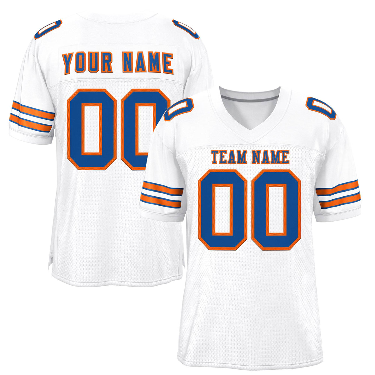 Custom White Blue-Orange Classic Style Mesh Authentic American Football Jersey| KXKSHOP