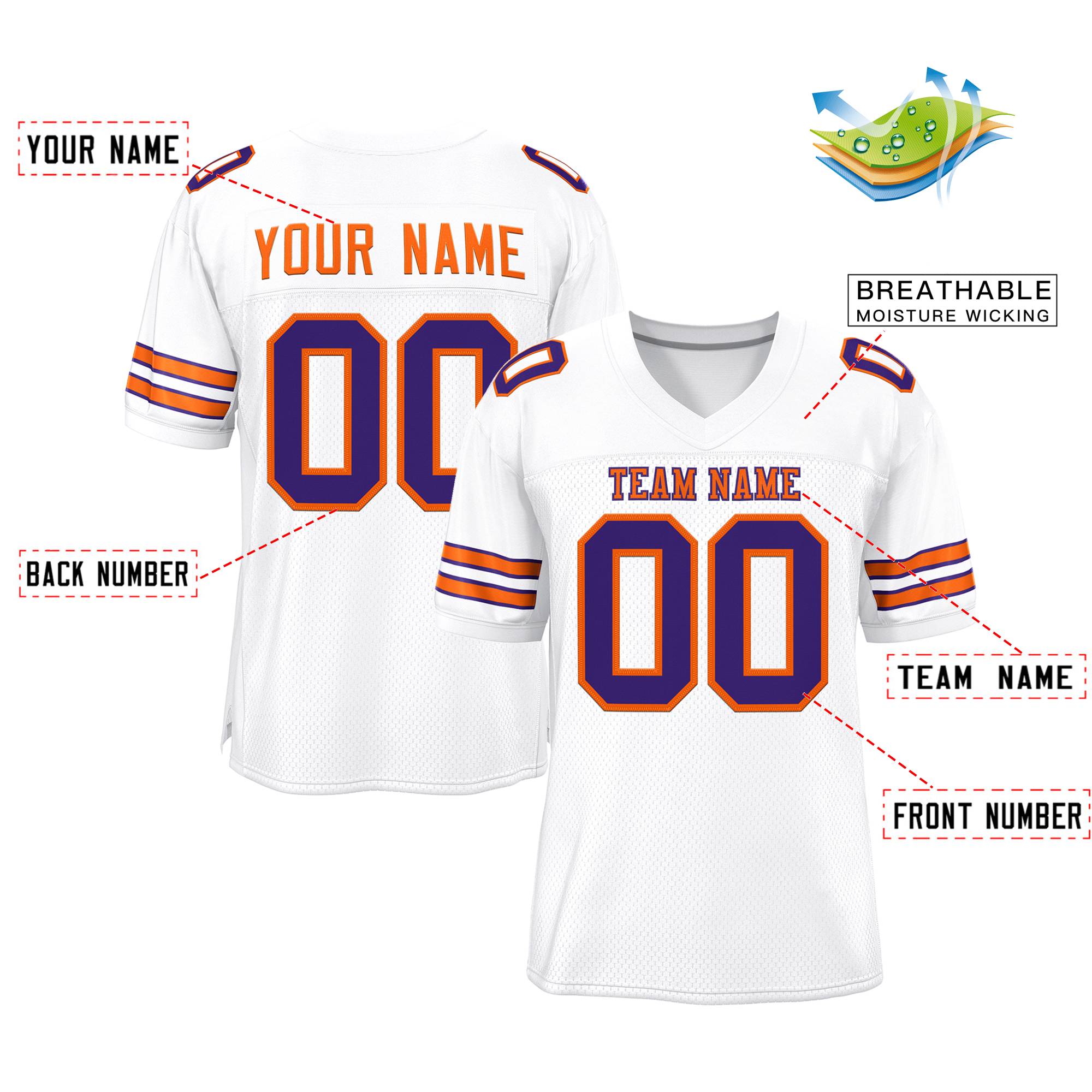 Custom White Orange-Purple Classic Style Mesh Authentic American Football Jersey| KXKSHOP