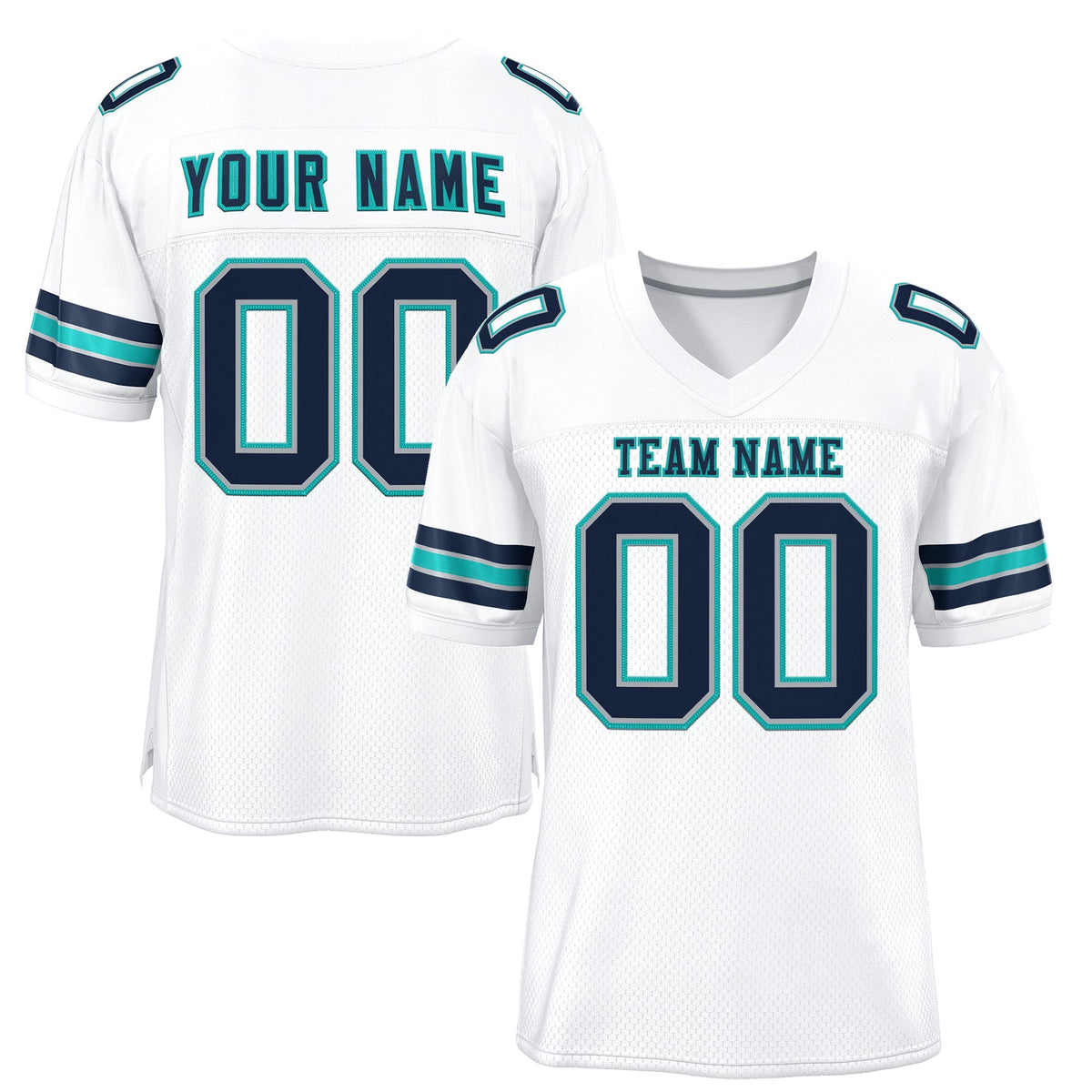 Custom White Navy-Aqua Classic Style Mesh Authentic American Football Jersey| KXKSHOP