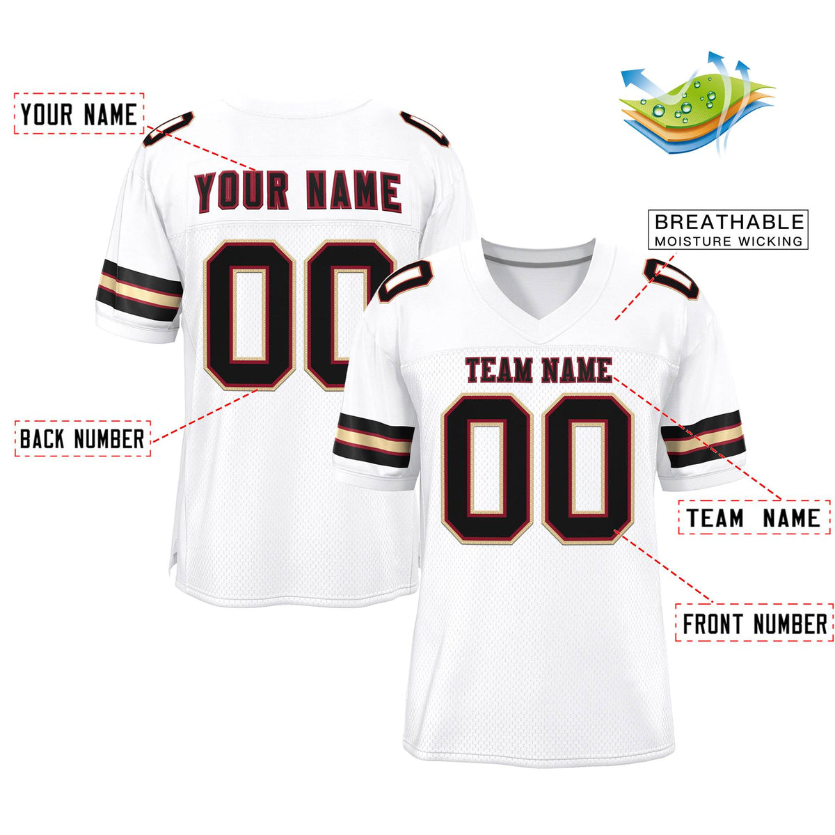 Custom White Black-Gold Classic Style Mesh Authentic American Football Jersey| KXKSHOP