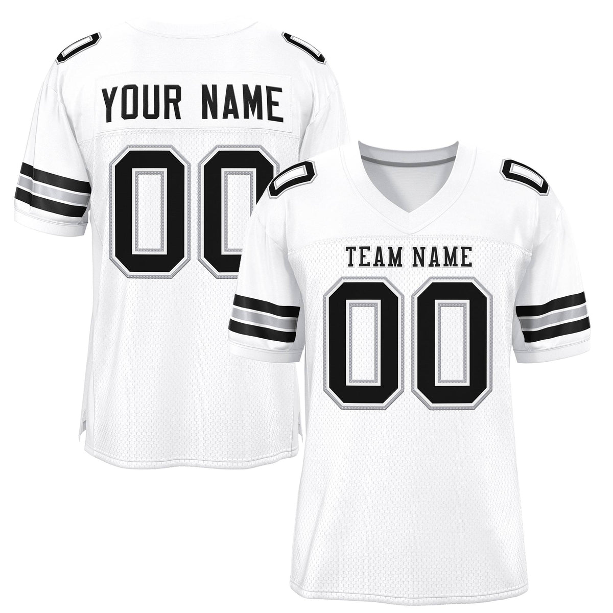 Custom White Black-Silver Classic Style Mesh Authentic American Football Jersey| KXKSHOP