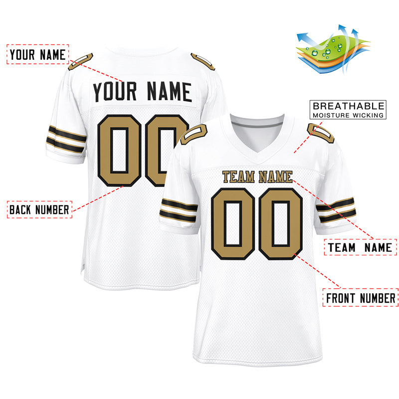 Custom White Old Gold-Black Classic Style Mesh Authentic American Football Jersey| KXKSHOP