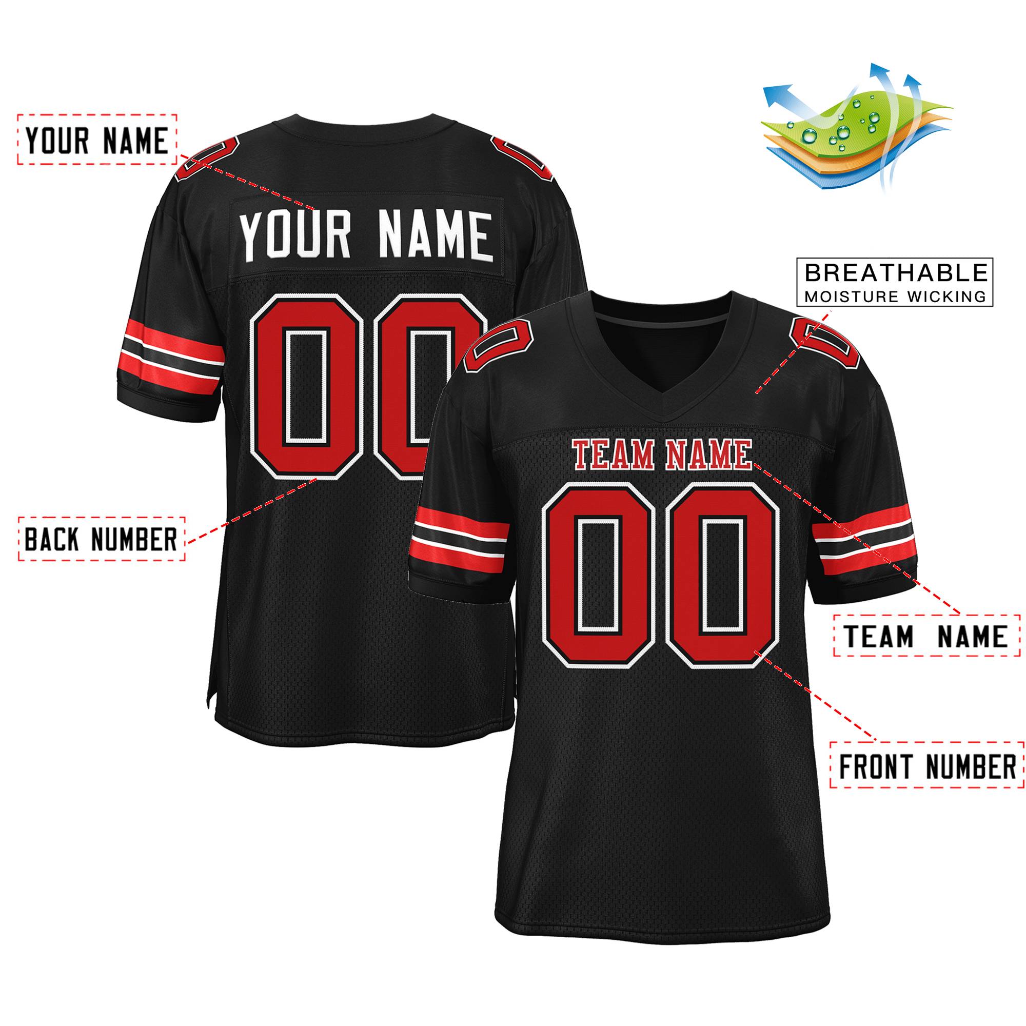 Custom Black Red-White Classic Style Mesh Authentic American Football Jersey| KXKSHOP