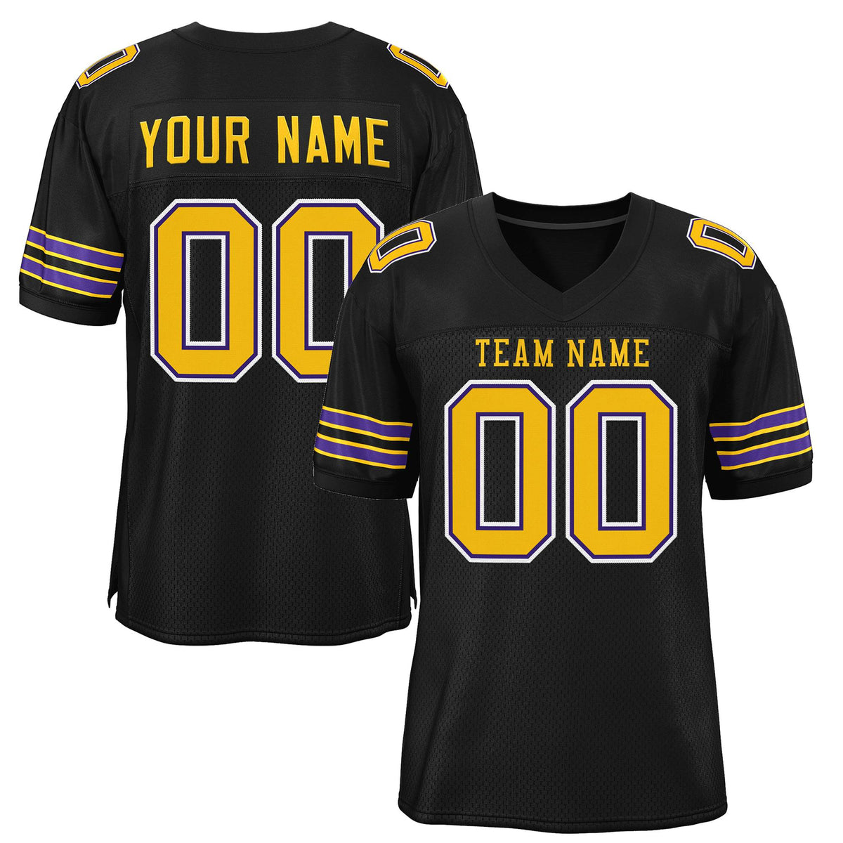 Custom Black Gold-White Classic Style Mesh Authentic American Football Jersey| KXKSHOP