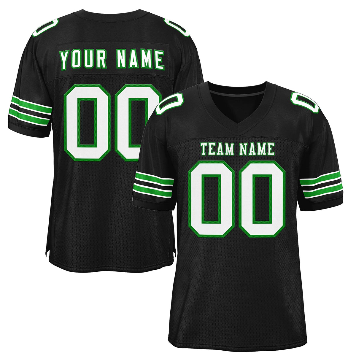 Custom Black White-Grass Green Classic Style Mesh Authentic American Football Jersey| KXKSHOP