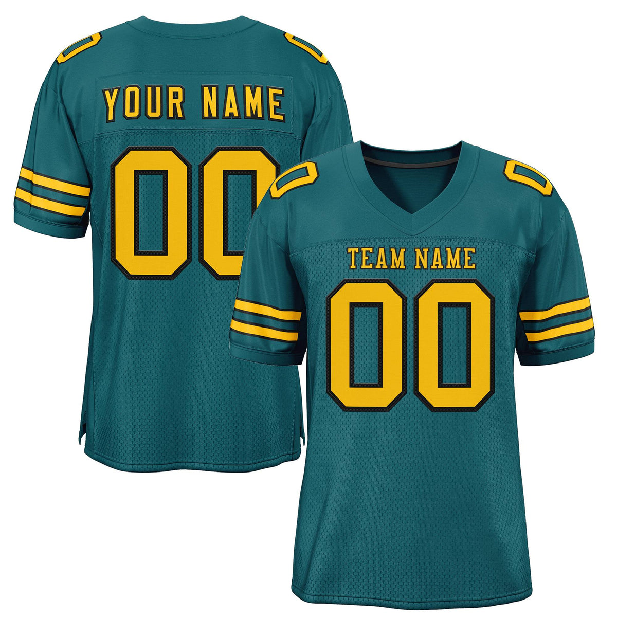 Custom Teal Gold-Black Classic Style Mesh Authentic American Football Jersey| KXKSHOP