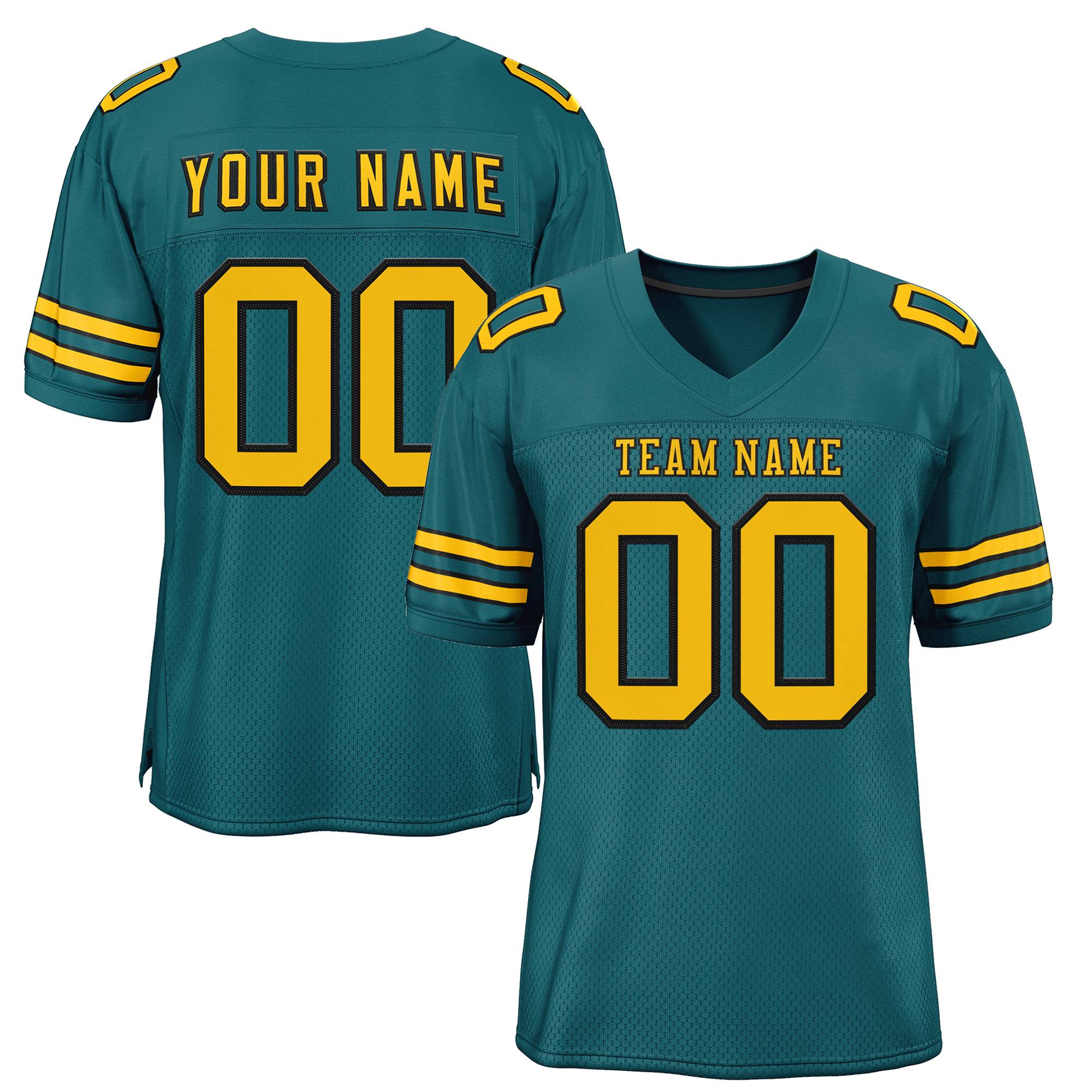 Custom Teal Gold-Black Classic Style Mesh Authentic American Football Jersey| KXKSHOP