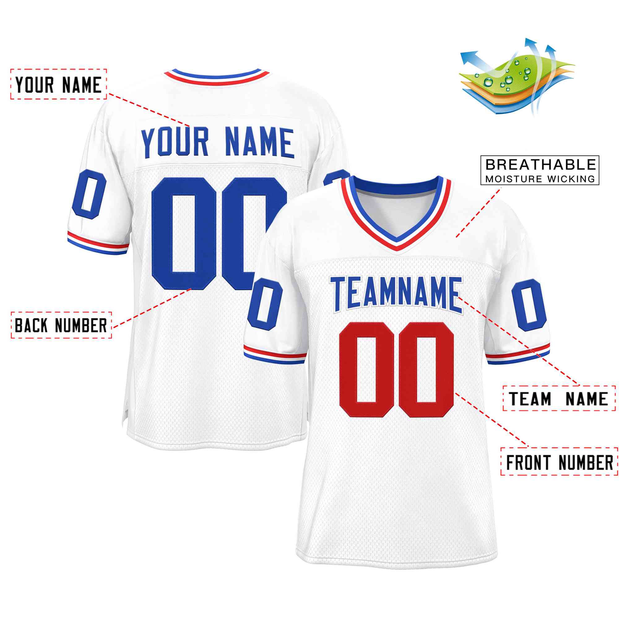 Custom White Royal-White Classic Style Authentic American Football Jersey| KXKSHOP