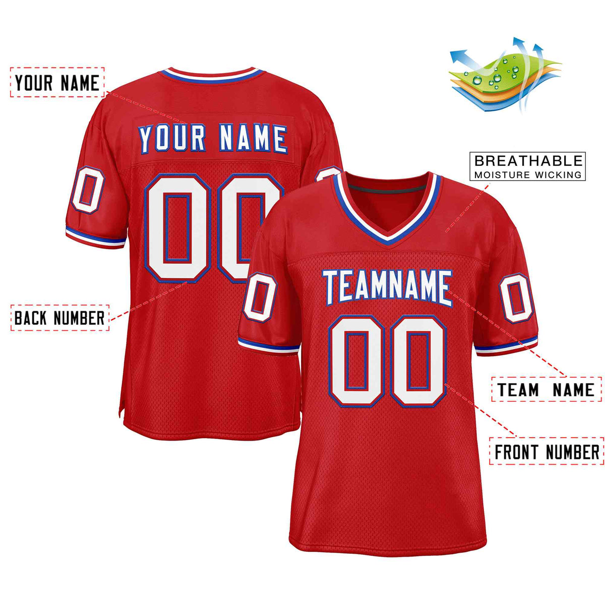 Custom Red White-Royal Classic Style Authentic American Football Jersey| KXKSHOP