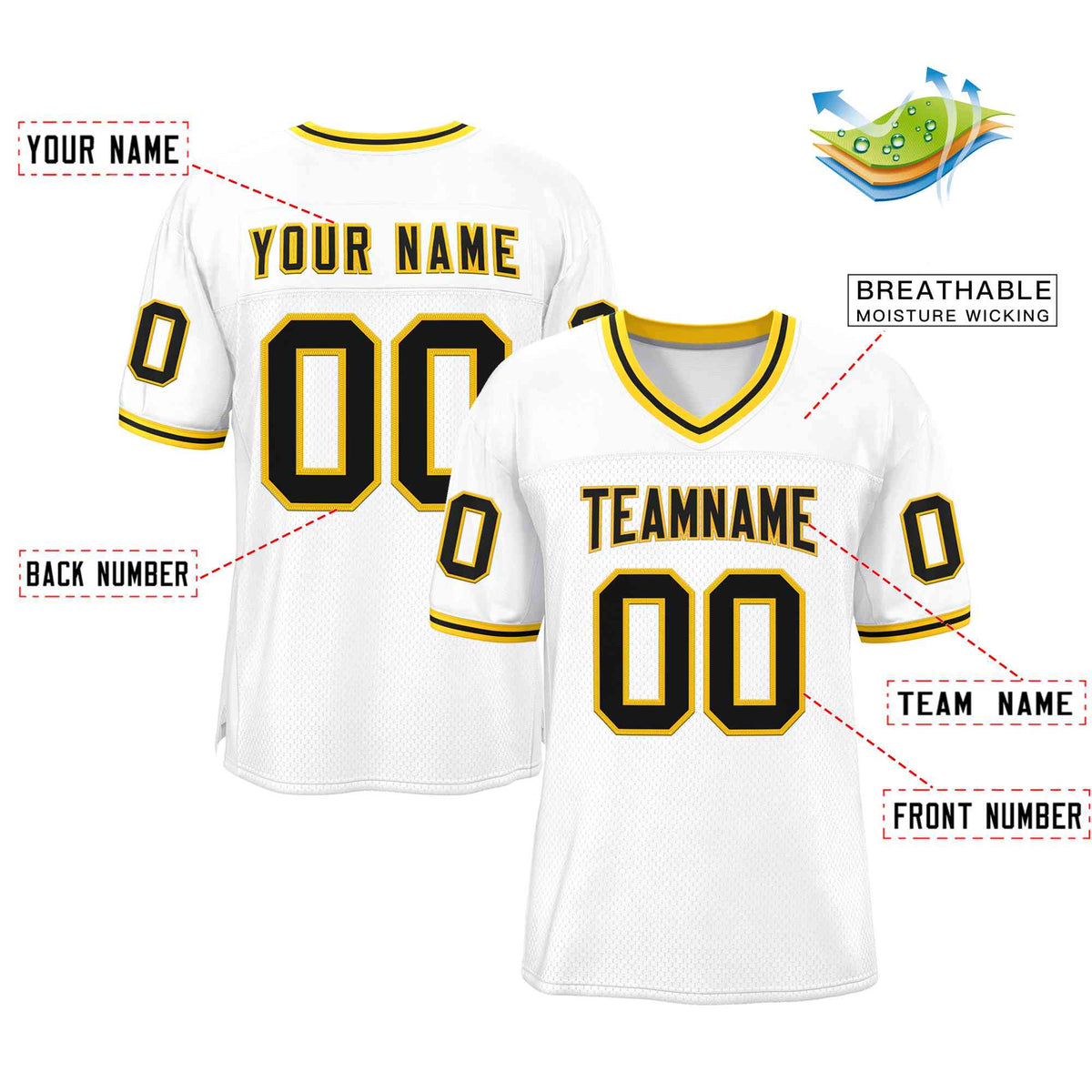Custom White Black-Gold Classic Style Authentic American Football Jersey| KXKSHOP