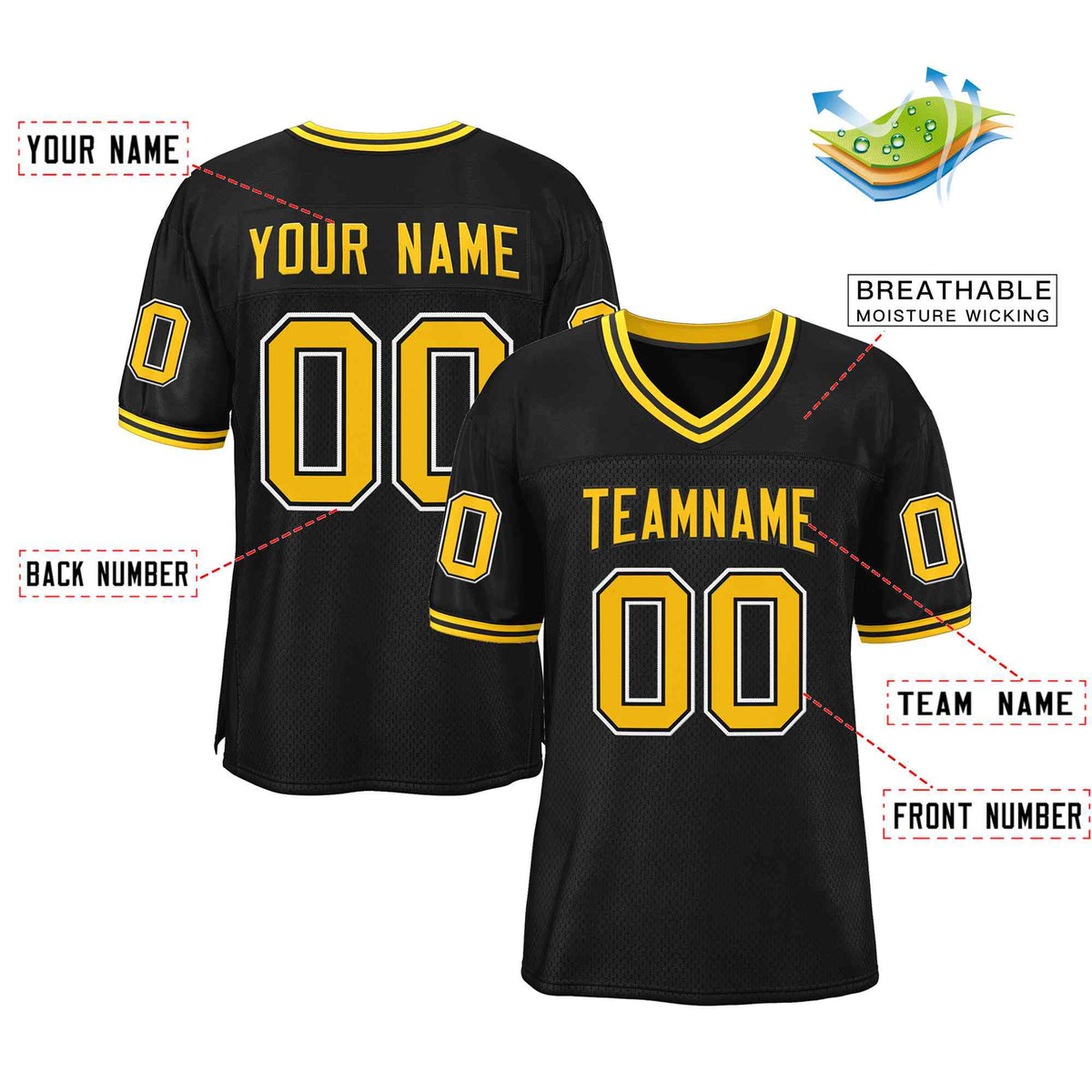 Custom Black Gold-Black Classic Style Authentic American Football Jersey| KXKSHOP