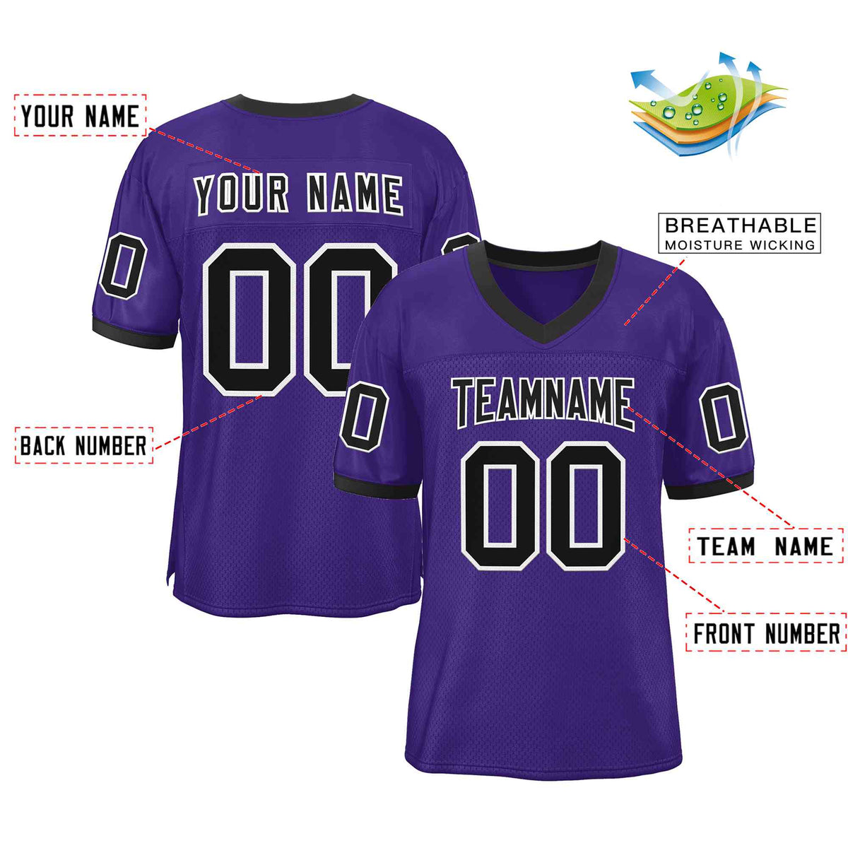 Custom Purple Black-White Classic Style Authentic American Football Jersey| KXKSHOP