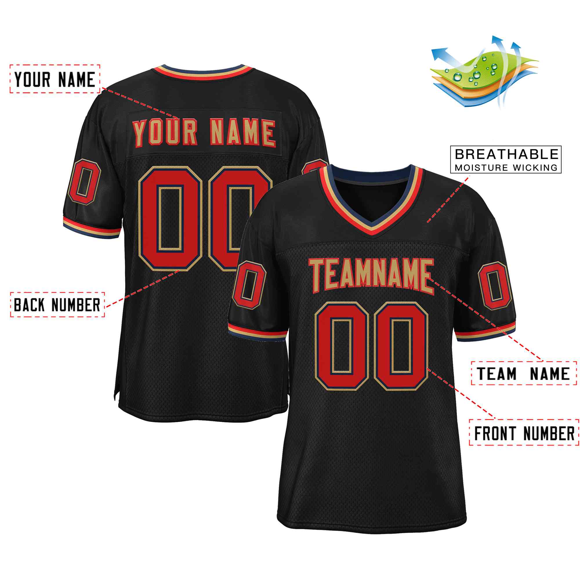 Custom Black Old Gold-Red Classic Style Authentic American Football Jersey| KXKSHOP
