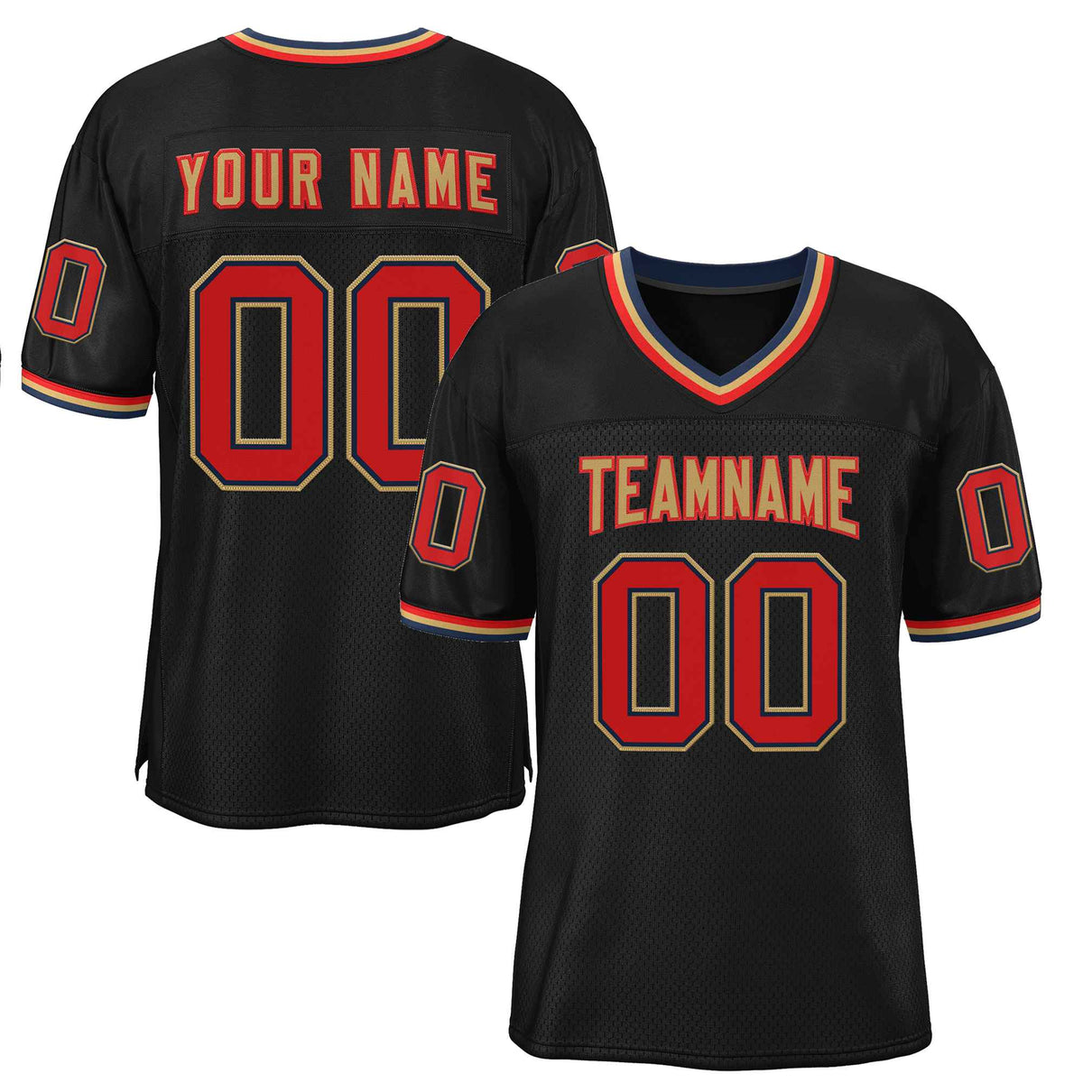 Custom Black Old Gold-Red Classic Style Authentic American Football Jersey| KXKSHOP