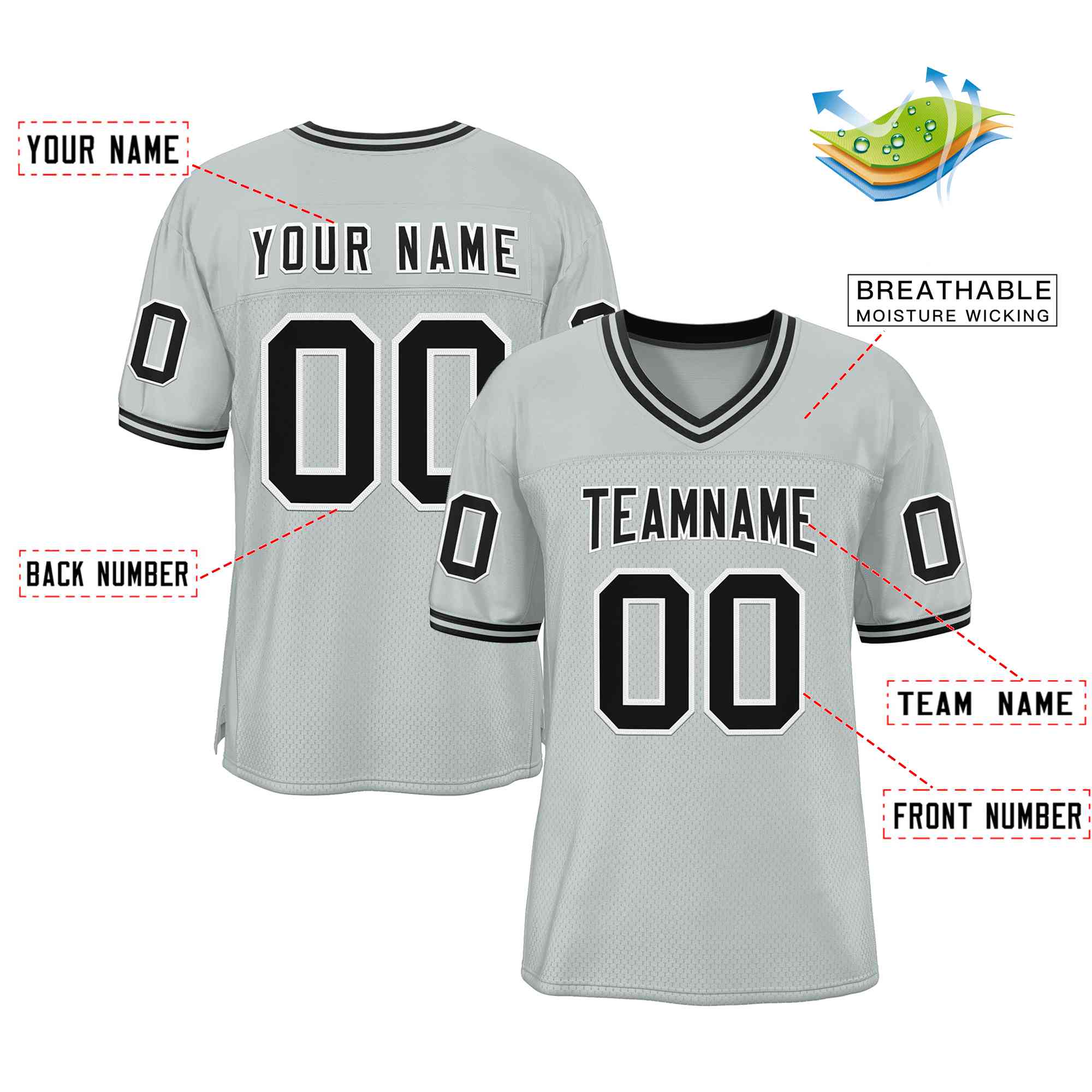 Custom Silver Black-White Classic Style Authentic American Football Jersey| KXKSHOP
