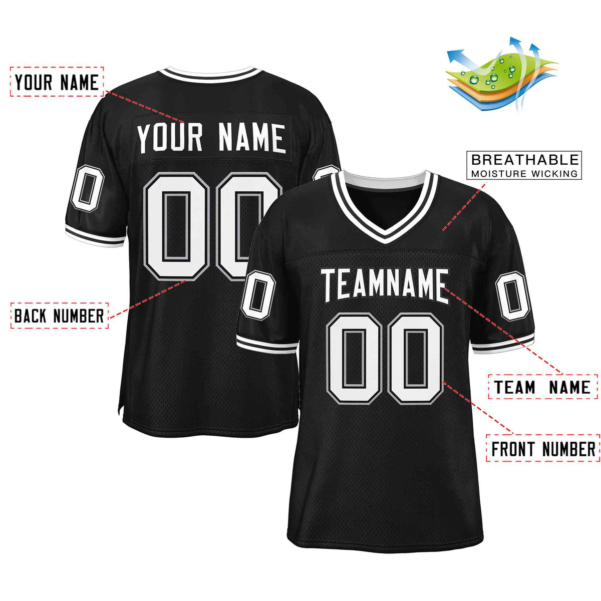 Custom Black White-Black Classic Style Authentic American Football Jersey| KXKSHOP