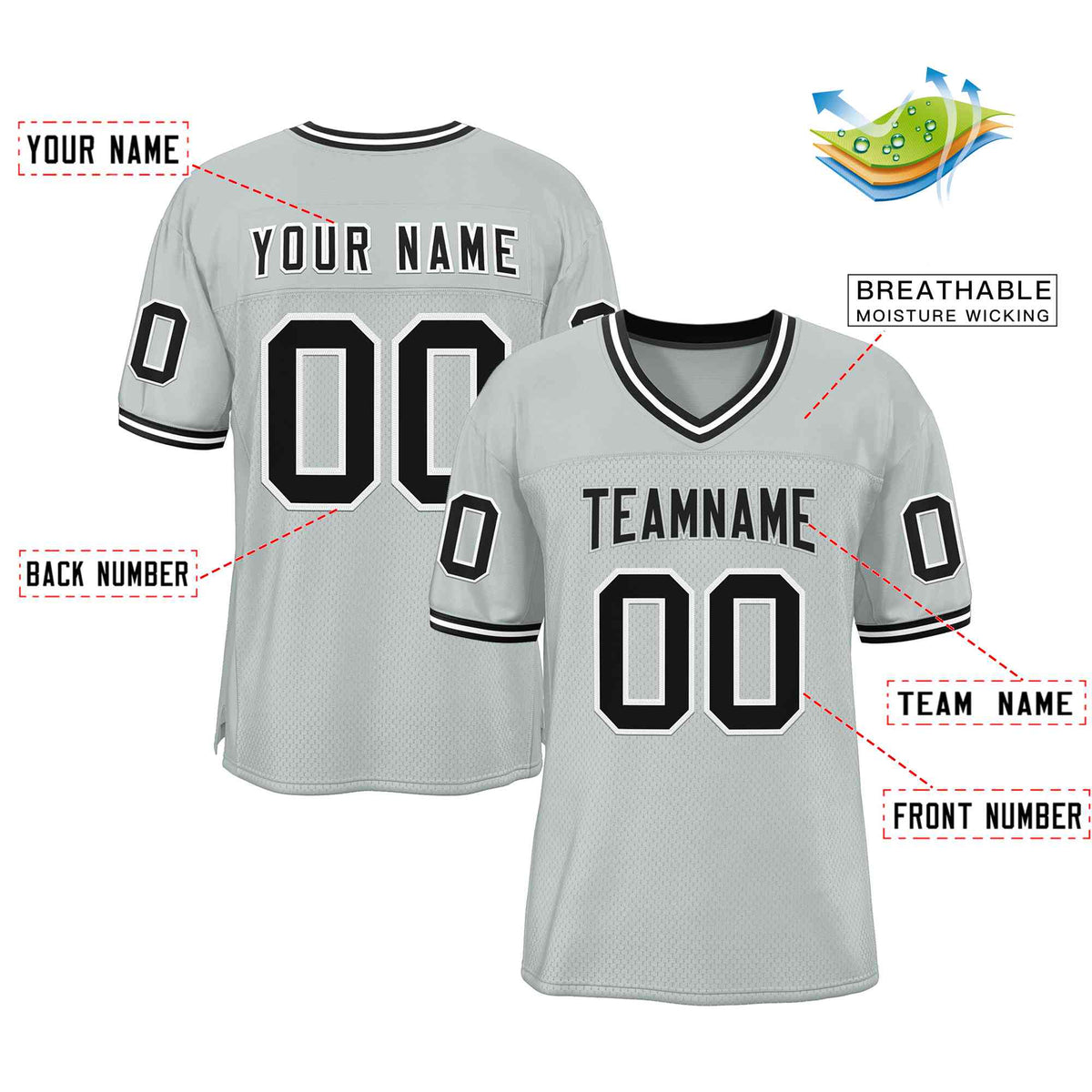 Custom Silver Black-Gray Classic Style Authentic American Football Jersey| KXKSHOP