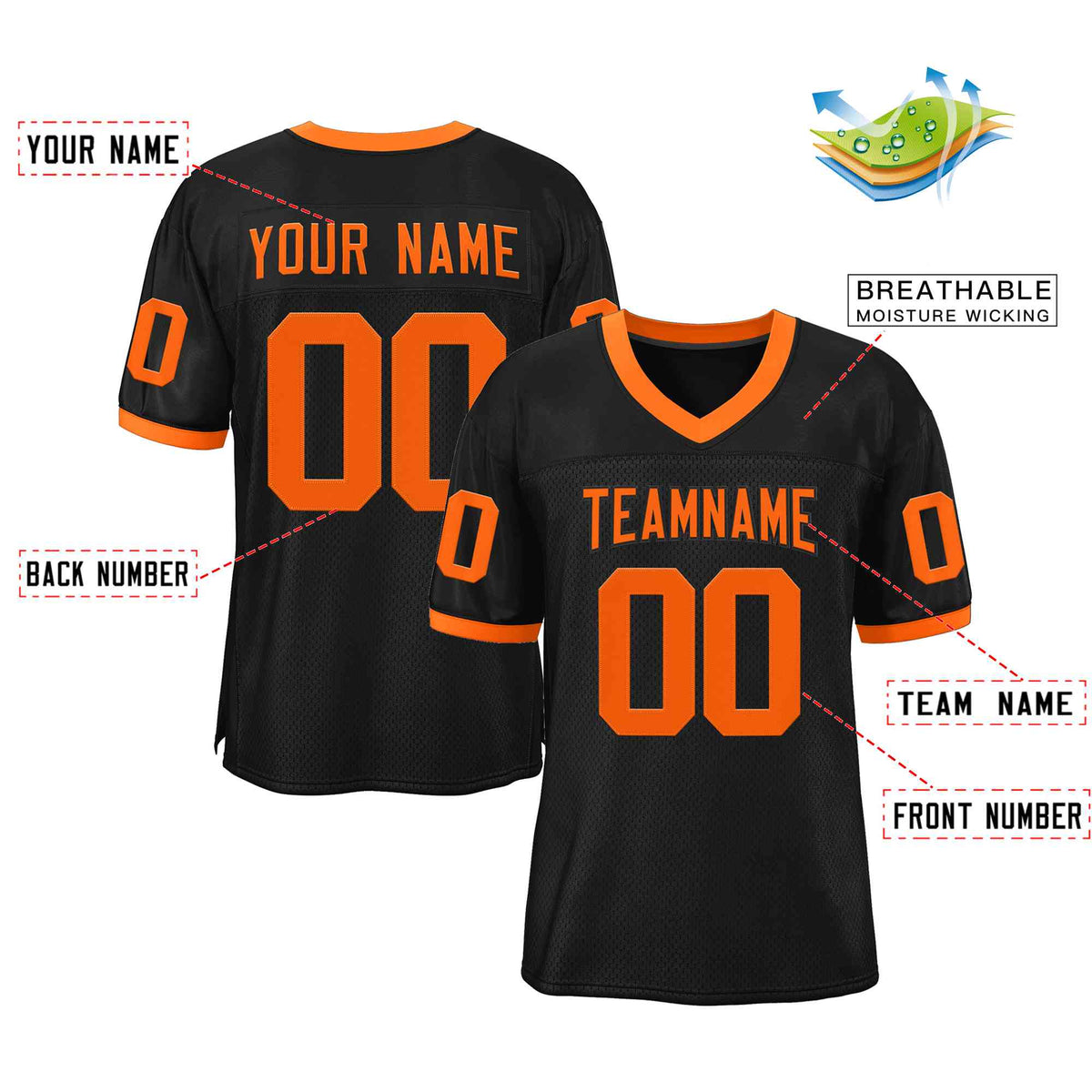 Custom Black Orange-Black Classic Style Authentic American Football Jersey| KXKSHOP