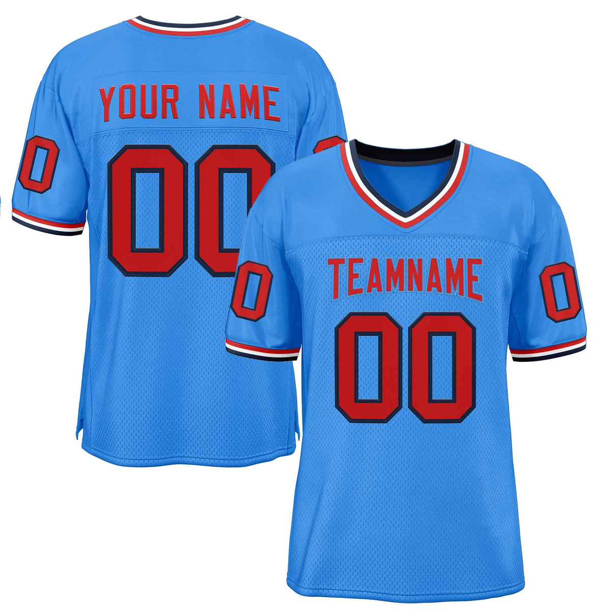 Custom Powder Blue Red-Powder Blue Classic Style Authentic American Football Jersey| KXKSHOP