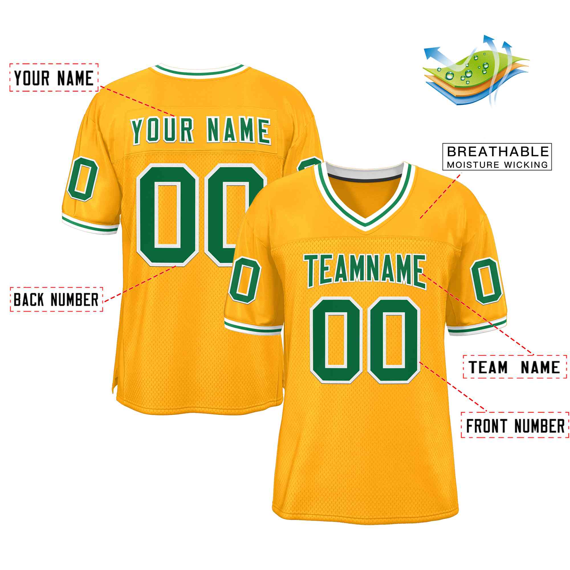 Custom Gold Kelly Green-White Classic Style Authentic American Football Jersey| KXKSHOP