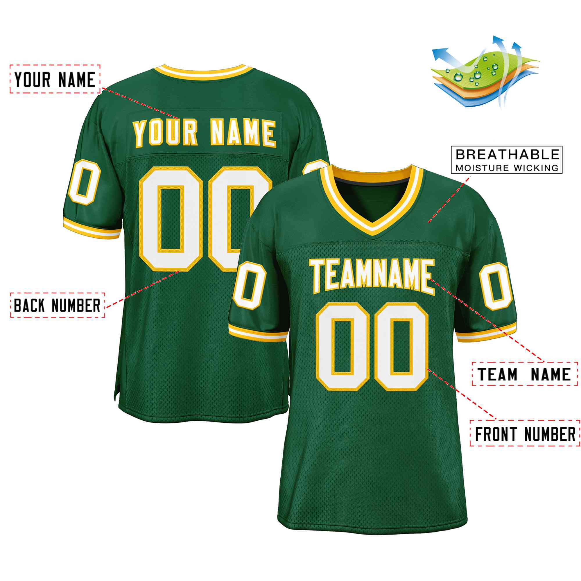 Custom Green White-Gold Classic Style Authentic American Football Jersey| KXKSHOP