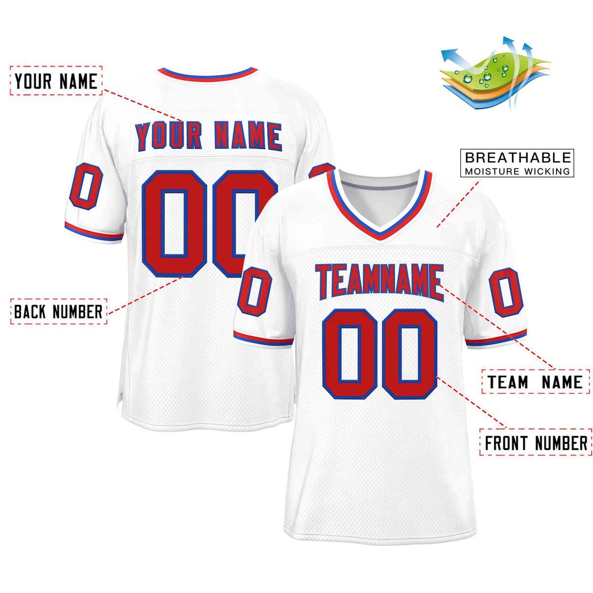 Custom White Red-Royal Classic Style Authentic American Football Jersey| KXKSHOP
