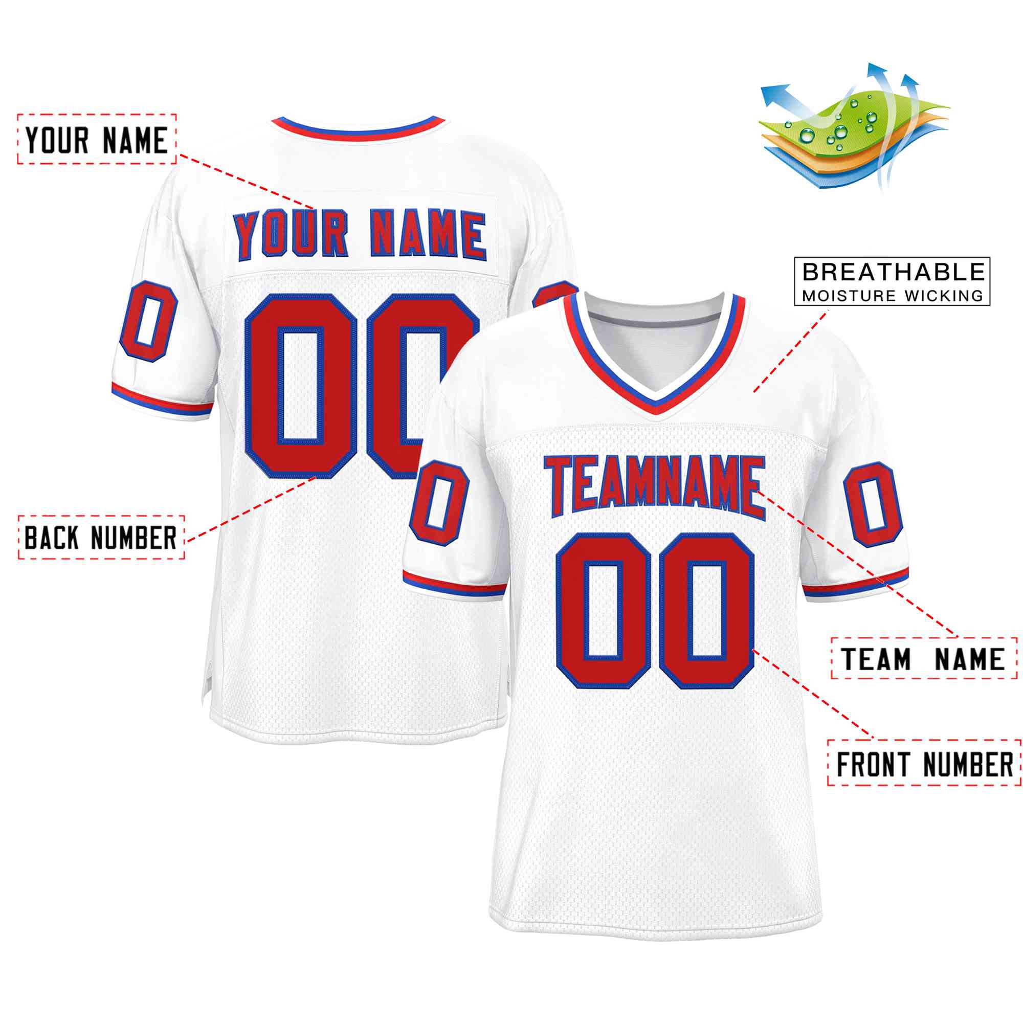 Custom White Red-Royal Classic Style Authentic American Football Jersey| KXKSHOP
