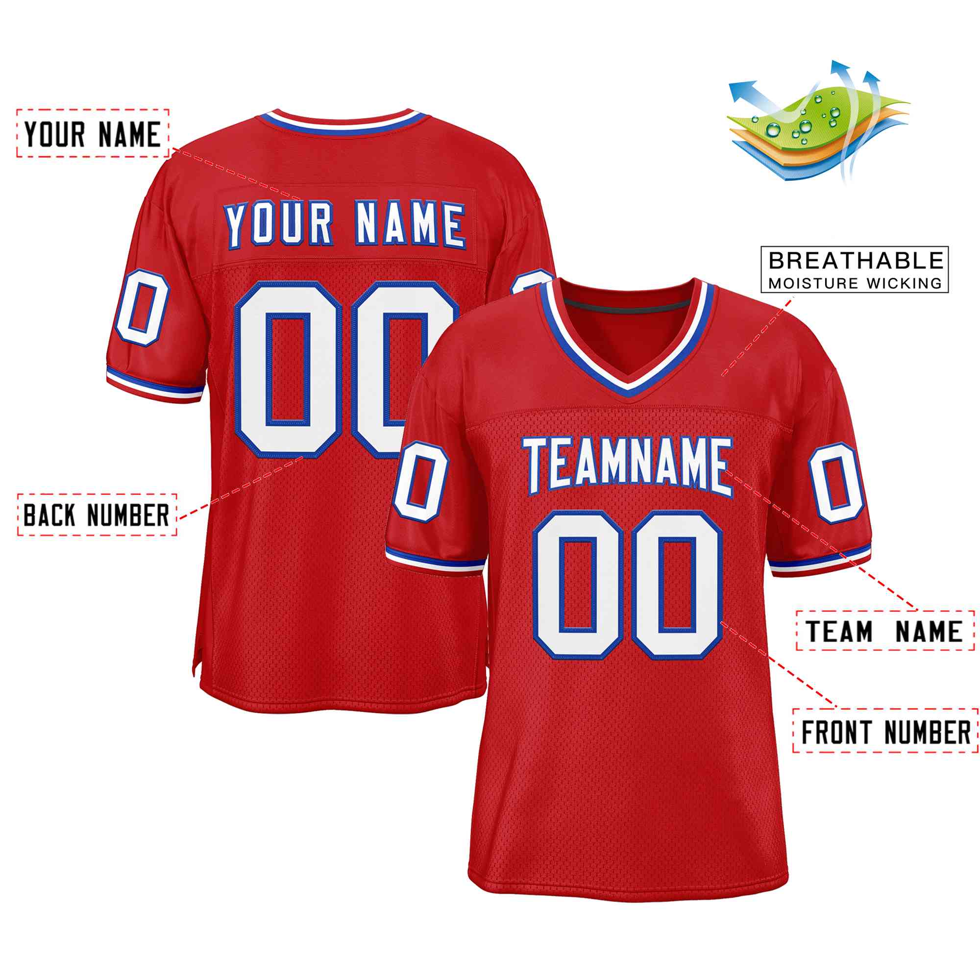 Custom Red White-Royal Classic Style Authentic American Football Jersey| KXKSHOP