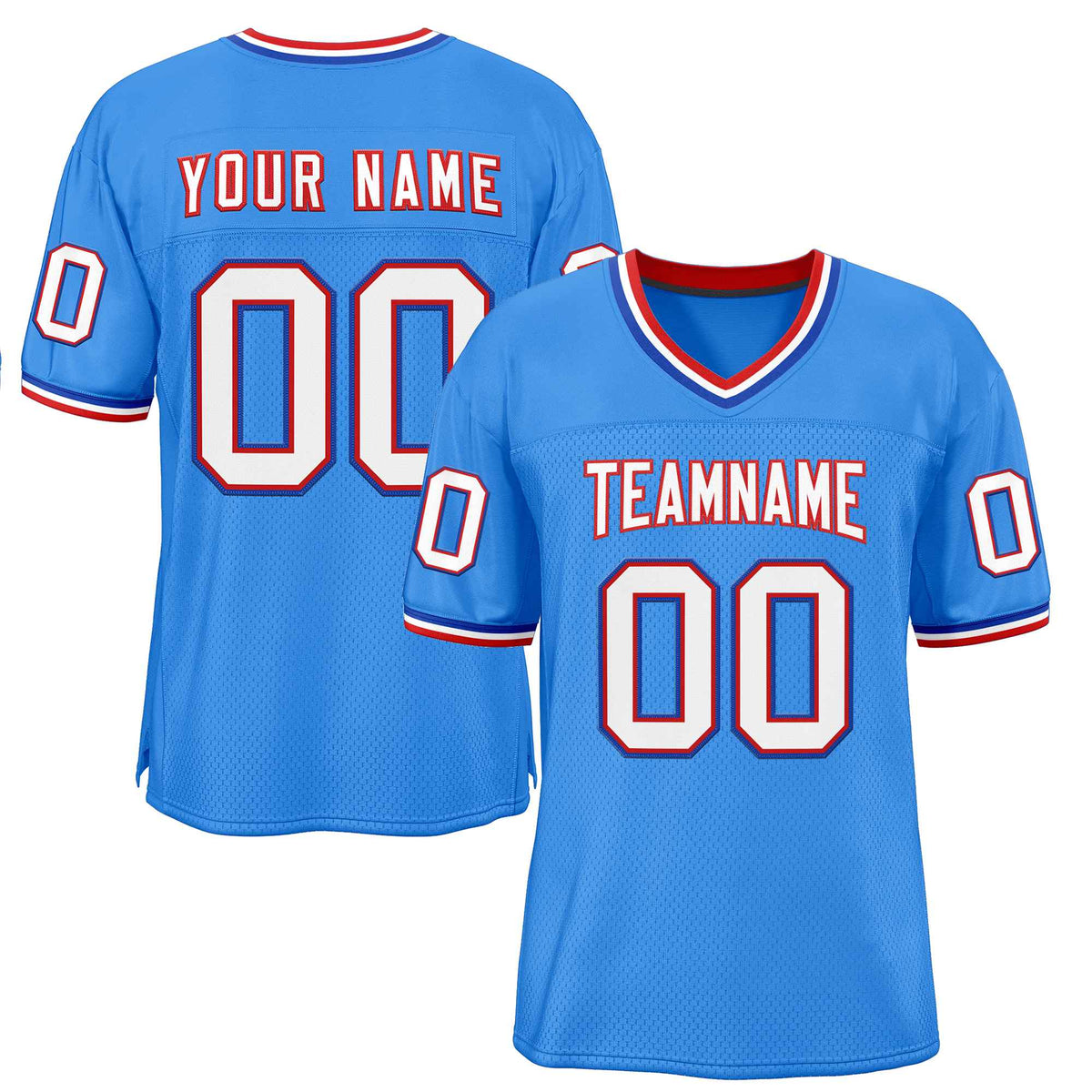 Custom Powder Blue White-Red Classic Style Authentic American Football Jersey| KXKSHOP
