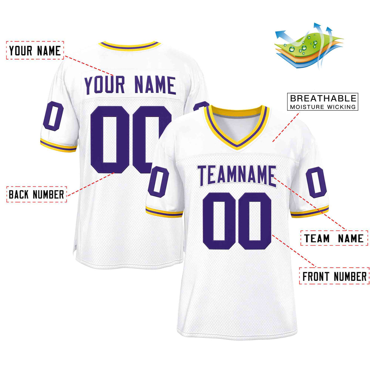 Custom White Purple-White Classic Style Authentic American Football Jersey| KXKSHOP
