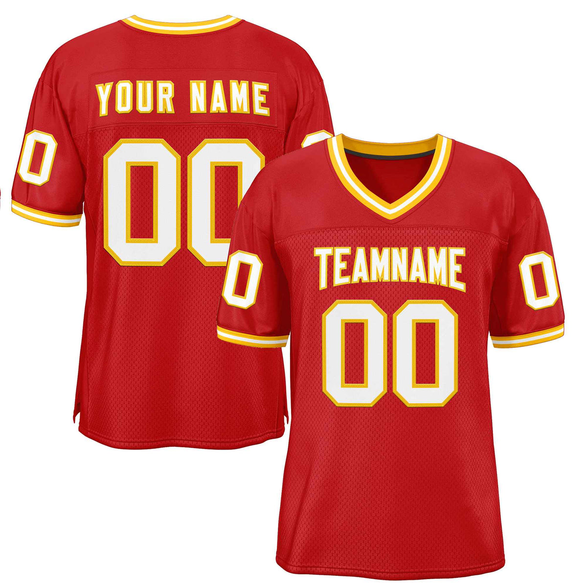 Custom Red White-Gold Classic Style Authentic American Football Jersey| KXKSHOP