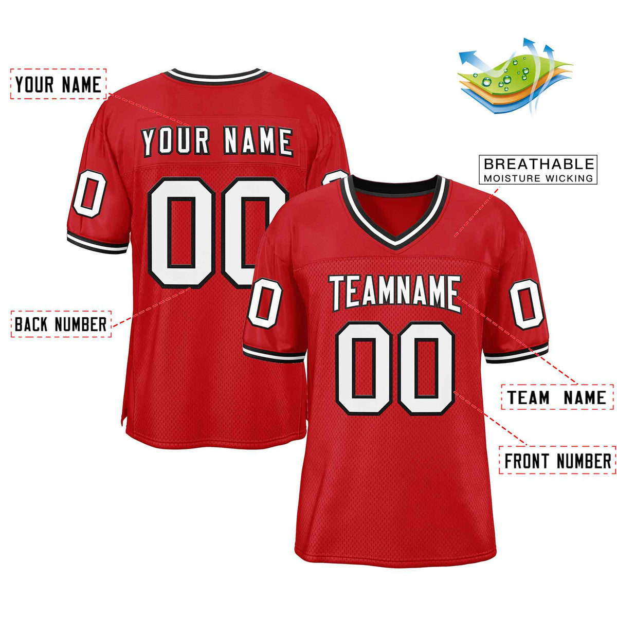 Custom Red White-Black Classic Style Authentic American Football Jersey| KXKSHOP