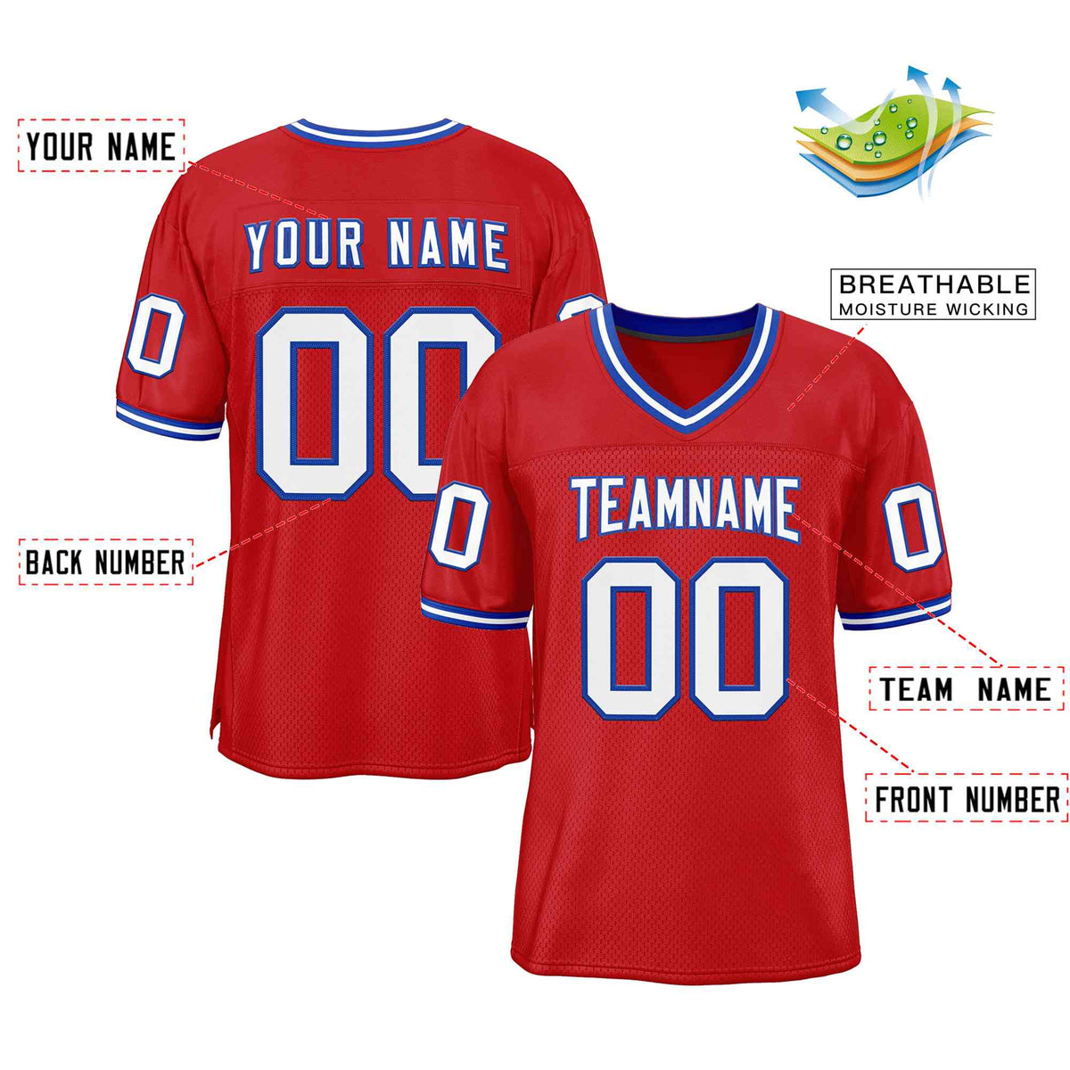 Custom Red White-Royal Classic Style Authentic American Football Jersey| KXKSHOP
