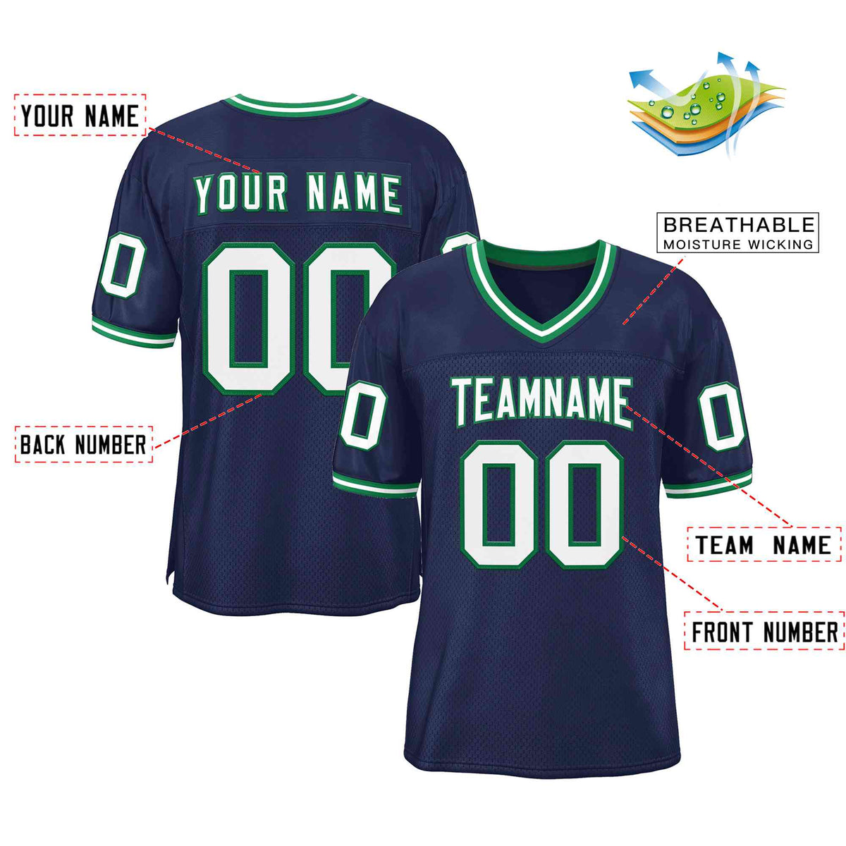 Custom Navy White-Kelly Green Classic Style Authentic American Football Jersey| KXKSHOP