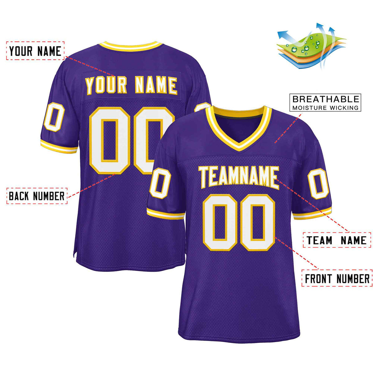 Custom Purple White-Gold Classic Style Authentic American Football Jersey| KXKSHOP