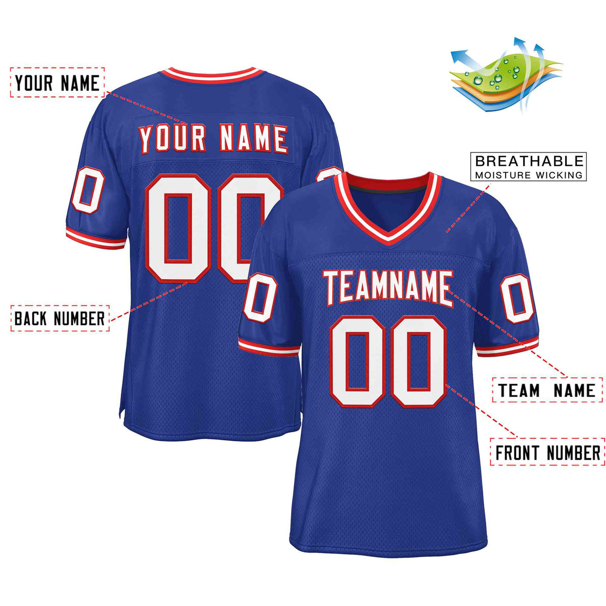 Custom Royal White-Red Classic Style Authentic American Football Jersey| KXKSHOP