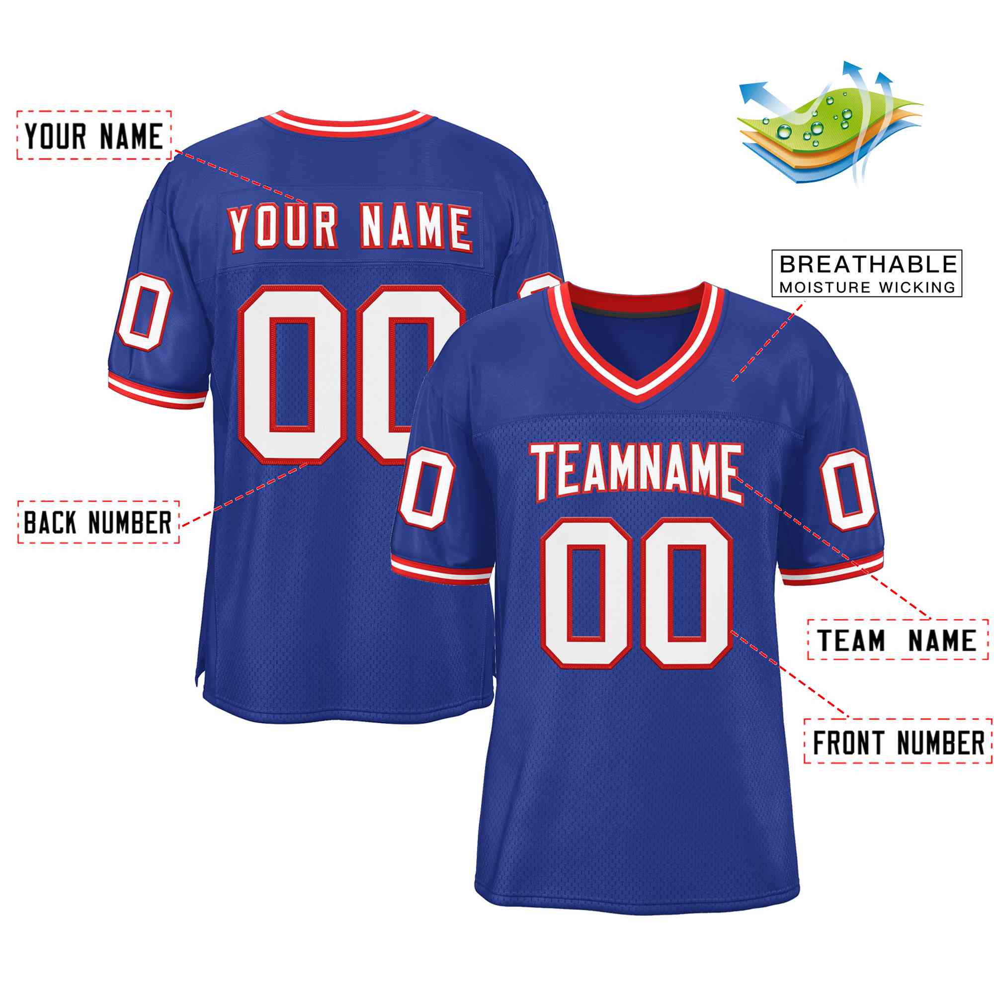 Custom Royal White-Red Classic Style Authentic American Football Jersey| KXKSHOP