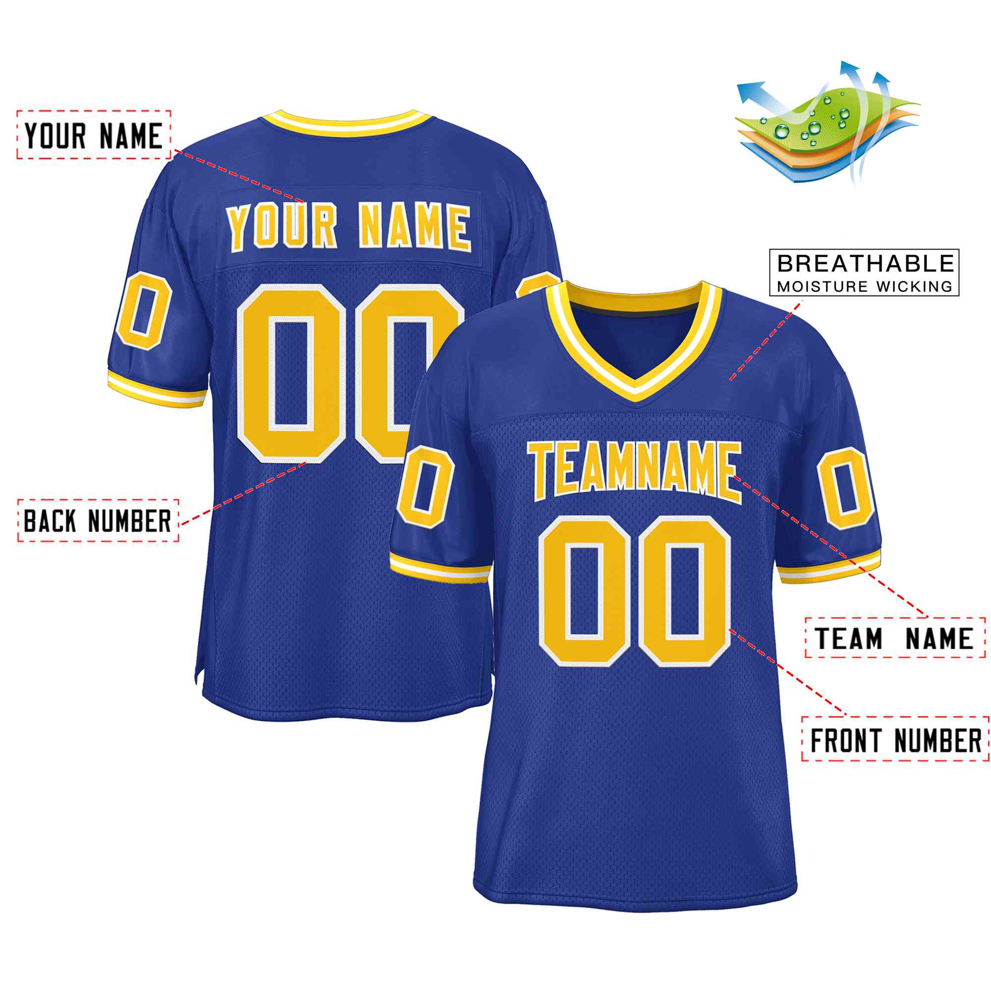 Custom Royal Gold-White Classic Style Authentic American Football Jersey| KXKSHOP